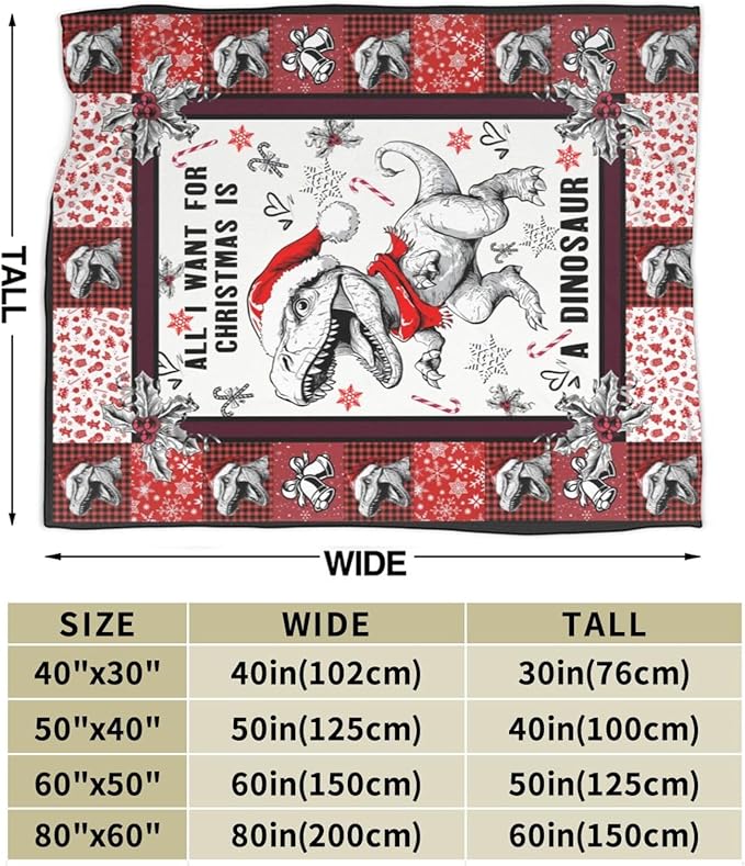 Mudiwa Christmas Dinosaur Blanket Cute Dinosaur Flannel Plush Throw Blanket Cozy Dinosaur Decor Fleece Bedding Stuff Blanket Gifts for Dinosaur Lover Girls Boys Kids Adults Women Bed Travel 50"x60"
