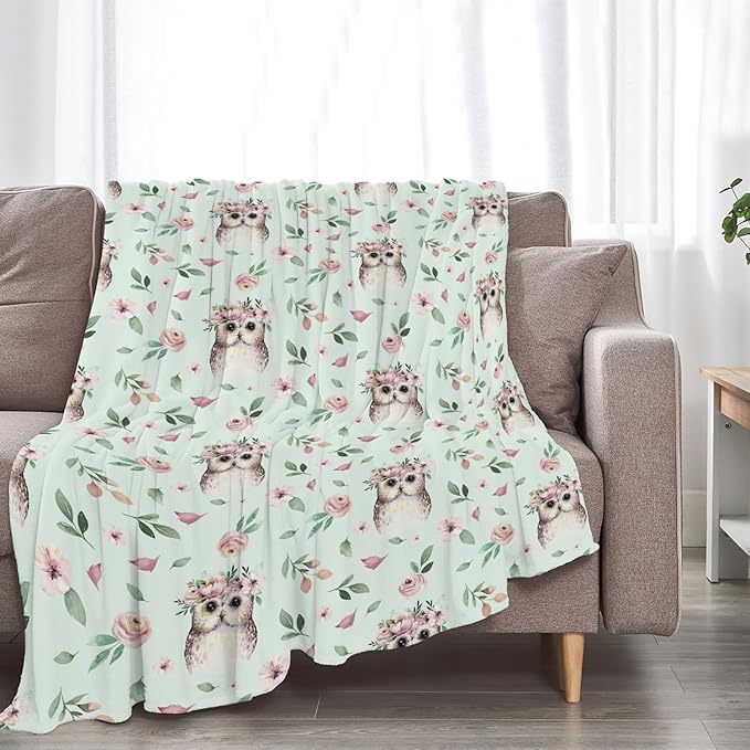 Owl Blanket Super Cozy Soft Owl Flower Throw Blanket Warm Plush Fluffy Owl Stuff Gifts for Women Girls Fleece Flannel Gift Blankets for Men Adults 80"X60"