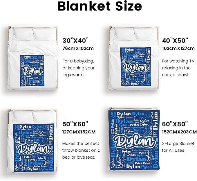 Custom Blanket with Name Personalized Blankets for Kids Adult Boys Girls Flannel Monogrammed Customized Blankets Throw (50''x60'')