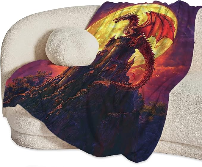 Dragon Blanket, Full Moon Throw Blankets, Dragons Space Fuzzy Plush Blanket Ultra Soft for Dragon Lover Gift Kids Teens Women Men Girls Boys Stuff Decor for Bedding Sofas Couch 50"X40"