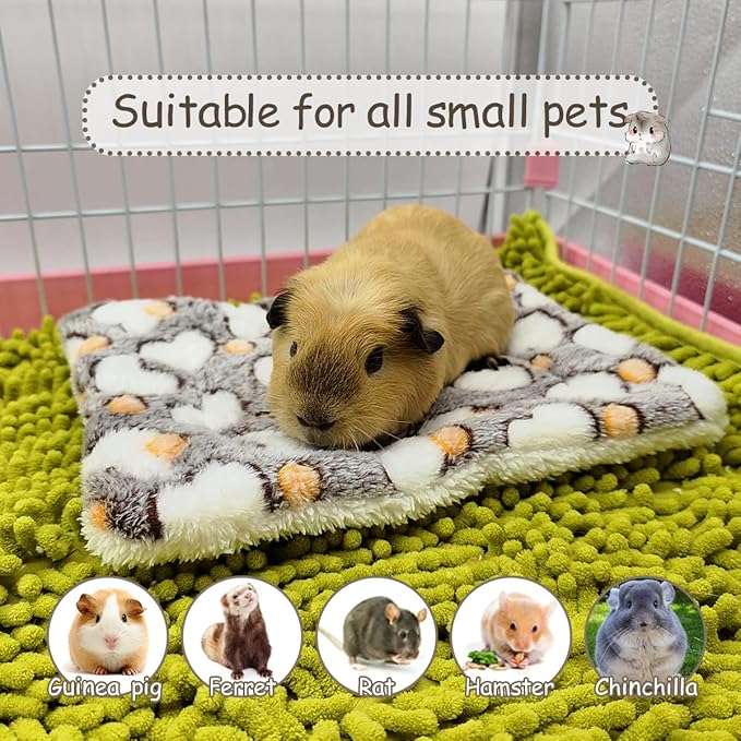 4 Pieces Guinea Pig Bunny Comfortable Bed Mats Pads, Rabbit Warm Soft Bed, Hamster Bedding Pad Mats for Small Animals Chinchilla Hedgehog Baby Cats (11.8"x9.1", 1.Hearts Pattern)