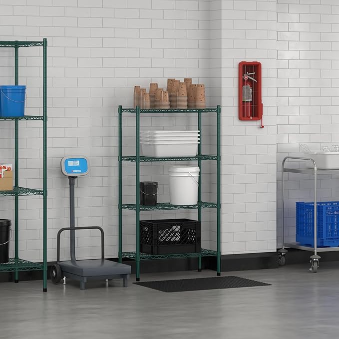 Commercial NSF Listed Green Epoxy Stationary Wire Shelving Kit 14" x 30" x 54", with 4 Shelves Perfect for Warehouse, Walk-in Refrigerator, Freezer, Grocery Store, Restaurant, Dishroom