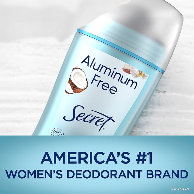 Secret Aluminum Free Deodorant for Women, 48hr Odor Protection, Naturally Derived Ingredients, Free of Parabens Dyes Talc & Baking Soda, PH Balanced, Dry Solid, Coconut Scent, 2.4 oz (Pack Of 3)