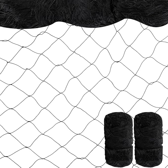 Windyun 2 Pcs Bird Netting Bird Net Chicken Coop 2.4" Mesh Heavy Duty Deer Fence Aviary Net Reusable Fruit Tree Poultry Barrier for Garden Protection Vineyard Against Hawk Squirrel, Black (50' X 100')