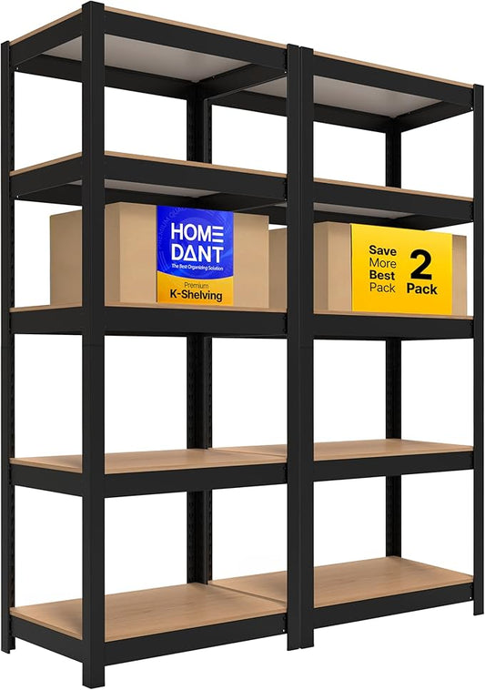 HOMEDANT House 5 Tier Laminated Metal Shelving Unit Adjustable Storage Utility Rack Heavy Duty Shelves Organization Multipurpose Shelf Kitchen Garage Pantry Closet (2, (S) 24.4" W, Black)