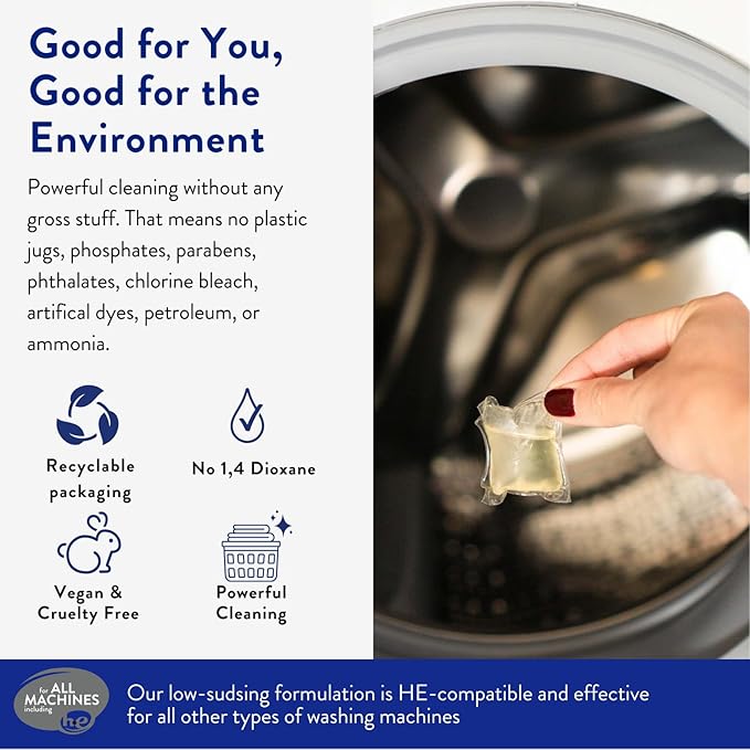 The Clean People Laundry Detergent Pods - Hypoallergenic Laundry Pods - Ultra Concentrated, Recyclable Packaging, Stain Fighting - Spring Scent, 32 Pack