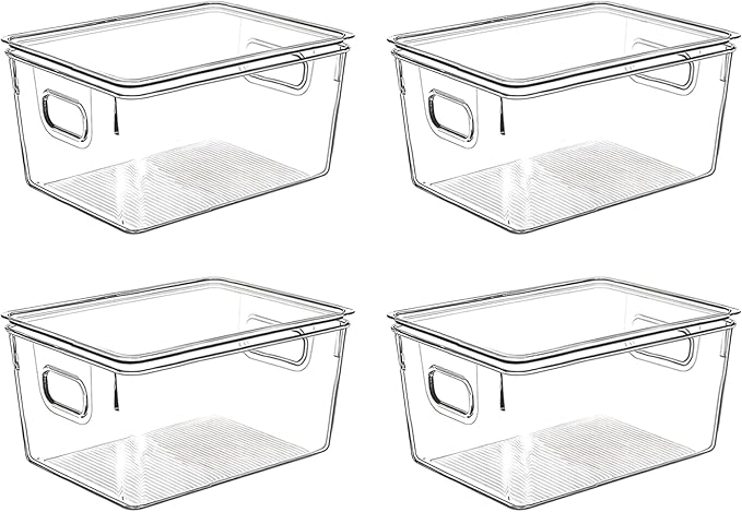 Clear Plastic Storage Bins with Lids, Perfect for Kitchen Organization or Pantry Organization and Storage, Stackable Fridge Organizer Bins, Storage Containers for Organizing, Cabinet Organizers