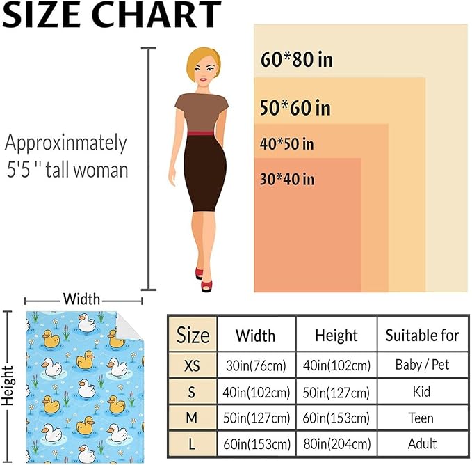 Duck Throw Blanket - Soft, Fuzzy & Warm - 30x40 Inches Lap Size Blanket for Couch, Office - Blue Cute Throw Gift for Girls, Boys