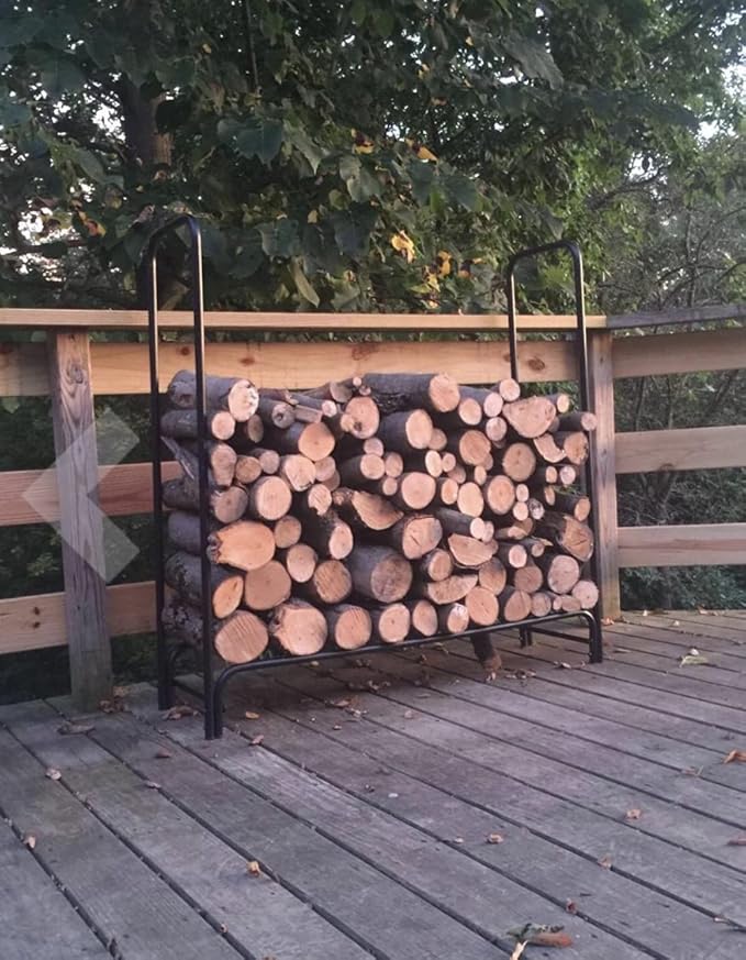 Rocky Mountain Goods 4 ft Firewood Rack - Outdoor/Indoor Wood Storage Holder - Heavy Duty Steel Log Rack - Easy Install in Minutes - Included Hardware - Keeps Firewood Up and Dry