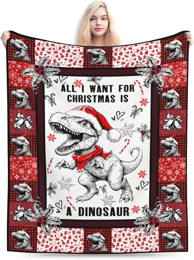 Mudiwa Christmas Dinosaur Blanket Cute Dinosaur Flannel Plush Throw Blanket Cozy Dinosaur Decor Fleece Bedding Stuff Blanket Gifts for Dinosaur Lover Girls Boys Kids Adults Women Bed Travel 50"x60"