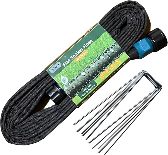 2025 Flat Soaker Hose 15 ft with Stake for Garden, Linkable Drip Hose Diy Automates Garden Irrigation System Saving 81% Water, Dual-layer Leak-free Design Water Hose with Holes
