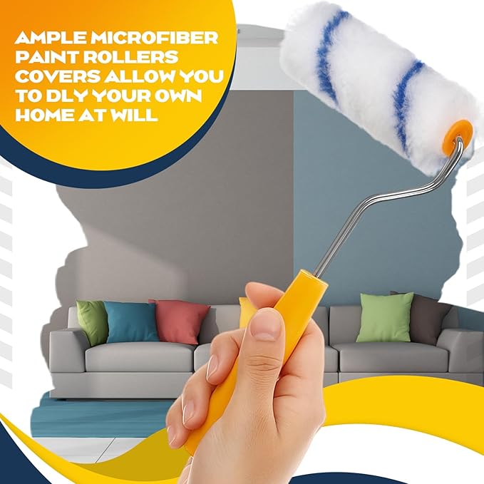 Nuogo 150 Pcs 4 Inch Mini Paint Roller Cover 1/2" Nap Small Microfiber Roller Covers Home Repair Tools House Household Supplies Kit(Blue)