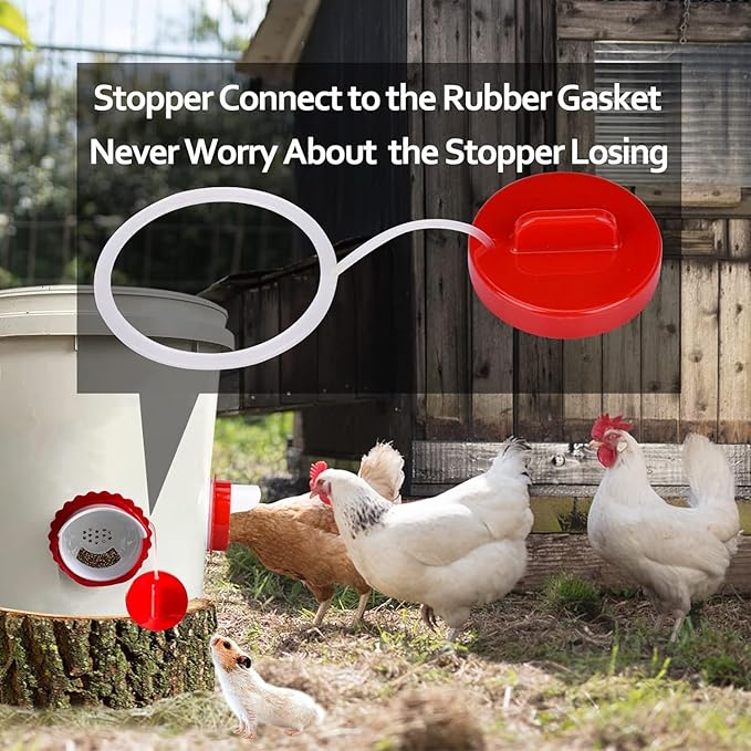 Chicken Feeder Port Kit –6 Pack Automatic Poultry Feeder Cups for Buckets & Bins, No Waste Rainproof DIY Chicken Feeders for Hens, Ducks & Other Poultry