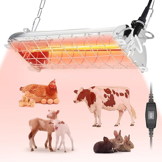Large Chicken Coop Heater Lamp, 400W Carbon Fiber Chicks Brooder Heater Plates, Brooder Heating Lamp for Chicks Coop, Adjust 2 Mode Temp Hanging Height, Suitable for Poultry Indoor (14x5.5In)