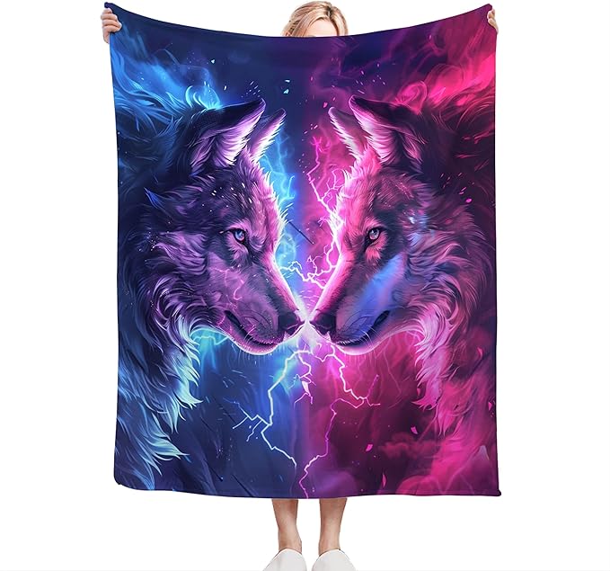 Fantasy Wolf Throw Blanket - Gifts and Decor for Girls, Women, Kids, Adults - Soft Warm Cozy Fleece for Couch, Sofa, Bed - Animal Theme - 80"x60"
