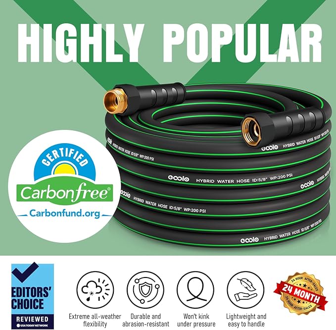 Garden Hose 50 ft with 10 Function Nozzle Sprayer, Heavy Duty Flexible Water Hose, No-Kink Lightweight Hybrid Hose, Leakproof Hose Male to Female Fittings