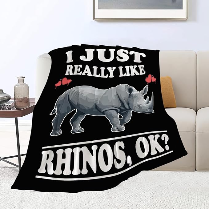Rhino Blanket I Just Really Like Rhinos Throw Blankets Gifts for Girls Boys Kids Lover Soft Cozy Fleece Plush for Couch Sofa Bed 80"x60"