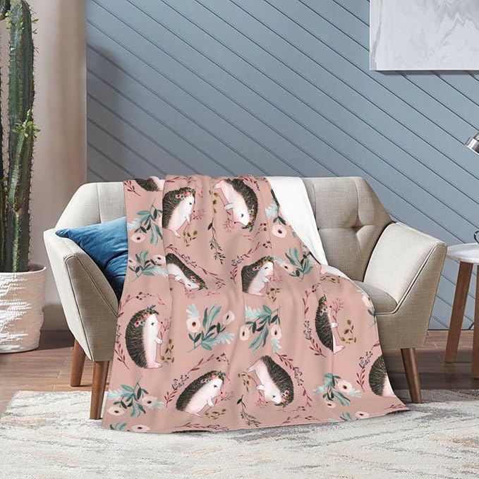Ultra Soft Cozy Plush Hedgehog Throw Blanket - Hedgehog Lovers Gifts for Girls, Women, Kids & Adults - Lightweight Flannel Comfy Blankets for Nursery, Couch, Sofa - 60"x50"