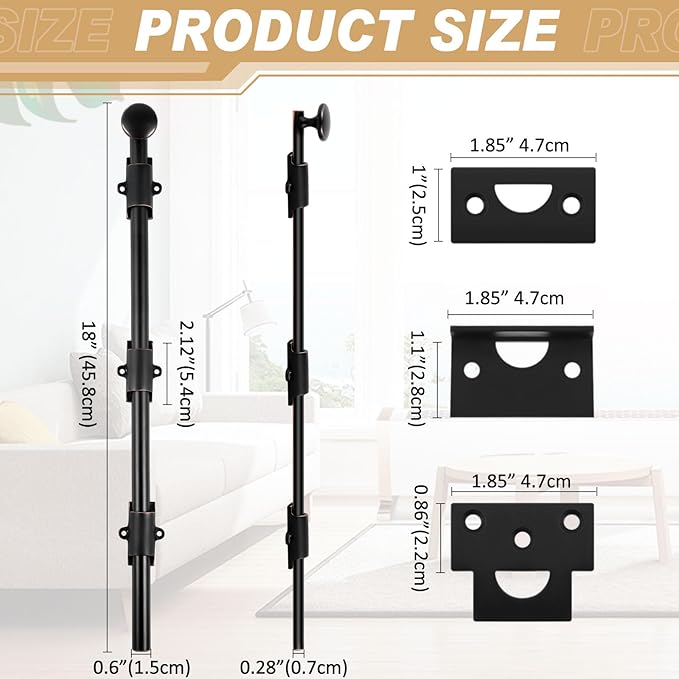 Tandefio 18" Cane Bolt for Gate Heavy Duty Solid Brass Slide Dutch Door Bolt Latch Oil Rubbed Bronze Hardware Locks Attic Latch for Dutch Sliding Barn Door Wooden Fence Metal Gate, Bronze
