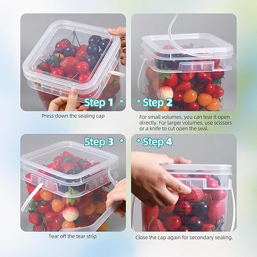 ASEVAT Square 3.5 Gallon Bucket with Lid, Clear Food Grade Storage Containers with Lids, Pail Container with Handle, Bucket for Cleaning Heavy-Duty Extra Durable BPA Free