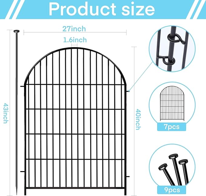 Tall Garden Fence with Gate 40 in(H)x17.5 Ft(L), 8 Panels Fence for Dogs Outside, No Dig Animal Barrier Garden Fencing,Rustproof Metal Wire Temporary Rabbit Dog Fences for Yard Patio Outdoor