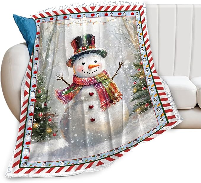 Snowman Blanket Super Soft Warm Christmas Throw Gift for Women Girls Cozy Fluffy Plush Winter Flannel Fleece Blankets for Kids Adults 80"X60"