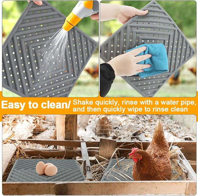 4-Pack Reusable Chicken Nesting Pads 12x12 Silicone Bedding – Prevent Egg Cracks, Quick Rinse & Dry (Drain Holes) – Durable for Backyard Flocks, Cut Coop Hassle