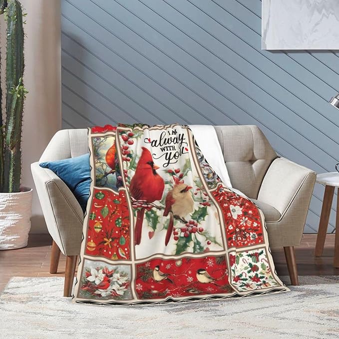 Cardinal Throw Blanket Christmas Cardinals Flannel Blankets Red Birds Plush Super Soft Cozy Warm Decor Gifts for Boys Girls Kids Adults Men Women 50" x 60"