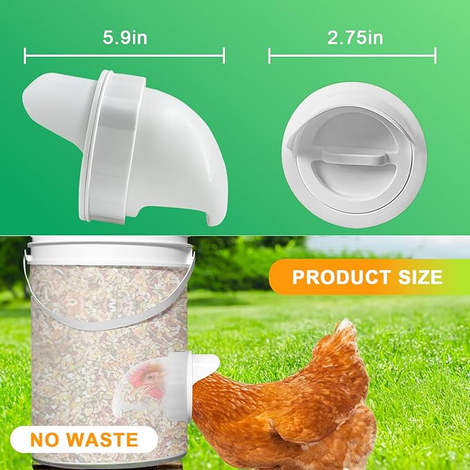 Chicken Feeder Port No Waste, Automatic Chicken Feeder Cups for Rain Proof Poultry Feeder Gravity Feed, DIY Fit for Buckets, Barrels, Bins (4 Ports,1 Hole Saw)