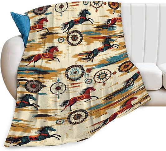 Dynova Horse Blanket Cozy Plush Western Cowboy Throw Blankets Fuzzy Flannel Fleece Cowgirl Native Gifts for Girls Boys Women Men 50"X40"