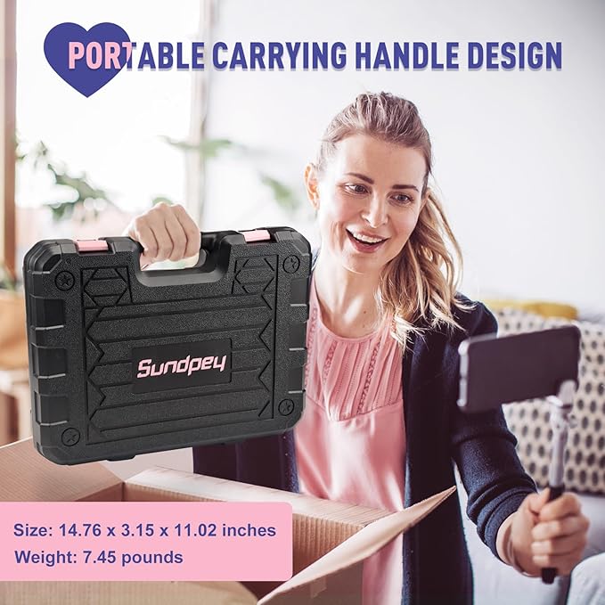 Sundpey Home Tool Kit 148-Pcs - Household Starter Basic Hand Repair portable Tool Set with Case & Ratcheting Screwdriver & Hex Key & Pliers & Wrench & Voltage Tester & Water Pump Plier for Women