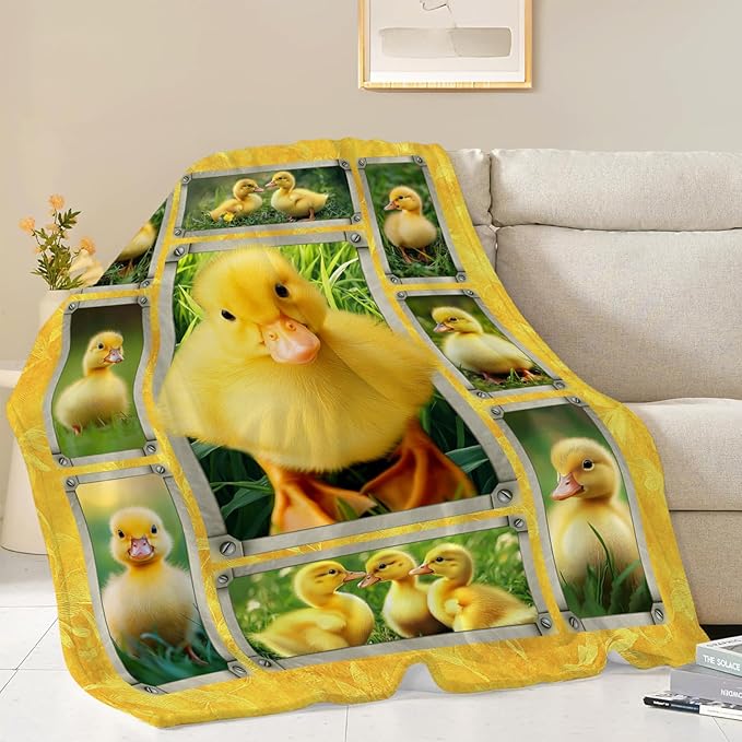 Duck Blanket, Cute Yellow Duck Throw Blanket, Ducks Gifts Blankets Stuff Fleece Flannel Plush for Girls Women Men Boys Lovers Adults Soft Bedding Gift for Sofa Bed Office Home Decor 60"x50"