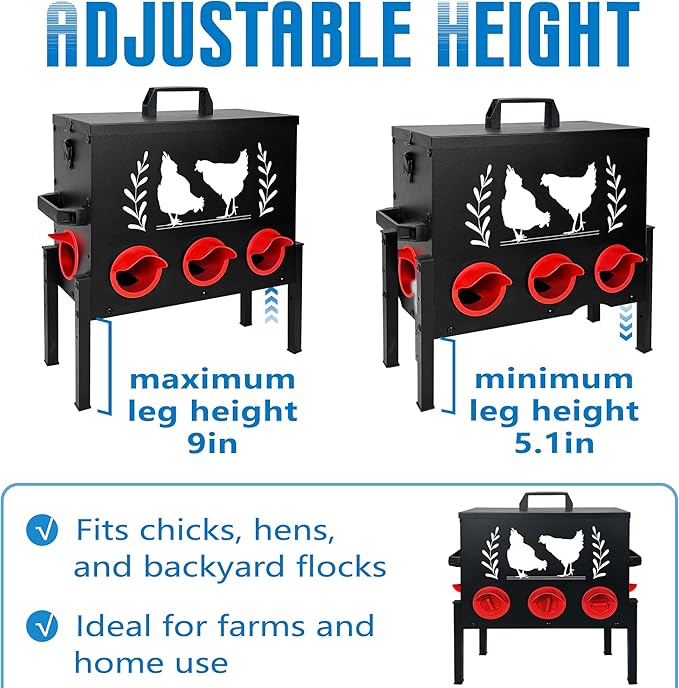 Chicken Feeders, 50 lb Capacity 8 Port Automatic Chicken Feeder, Metal Chick Feeders with Locking Lid and Legs, Chicken Feeder for Chickens, Ducks, Geese