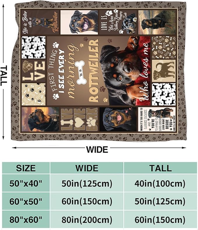 Dynova Rottweiler Blanket Cozy Plush Dog Lovers Gifts Throw Blankets Animal Fuzzy Flannel Fleece for Girls Boys Women Men 80"X60"