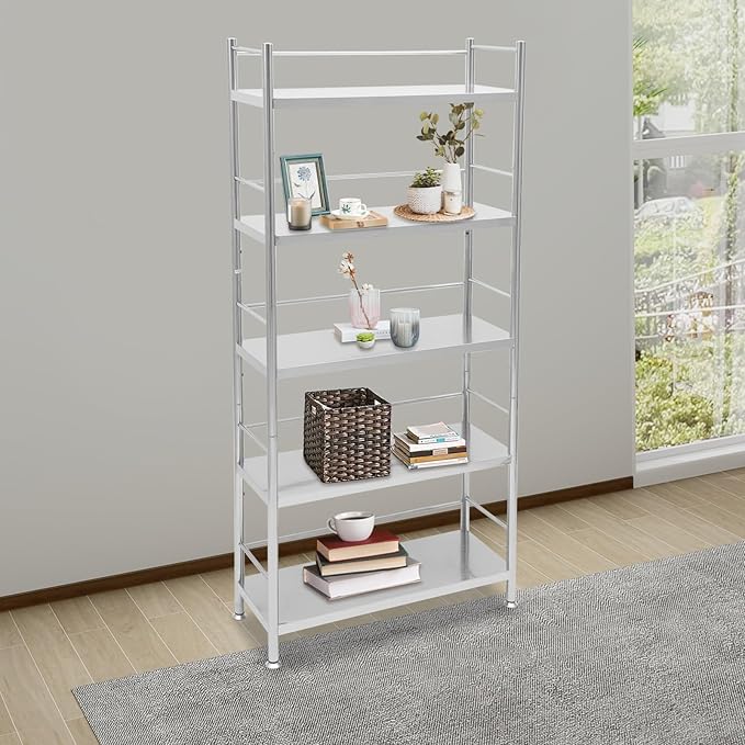 5 Tier Stainless Steel Shelving Metal Unit Storage Bakers Rack Kitchen Standing Storage Shelves Organizer Heavy Duty for Restaurant Garage Pantry Kitchen Laundry Bathroom