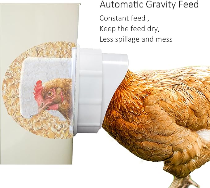 DIY Chicken Feeder Rain Proof Poultry Feeder Port Gravity Feed Kit for Buckets, Barrels, Bins, Troughs