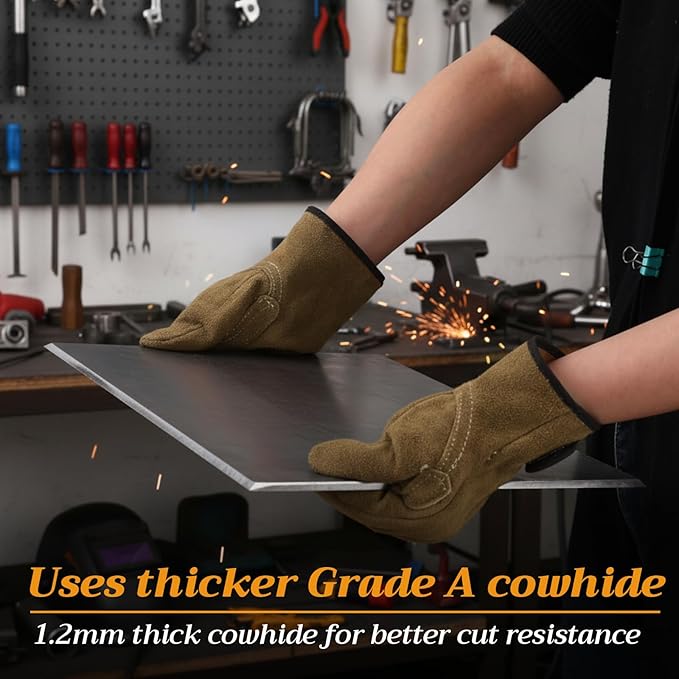 6 Pack XL Leather Work Gloves, Welding Cowhide Stretchable, Coffee Gardening Adjustable Wrist Gloves With Puncture and Cut Resistant for Men Women