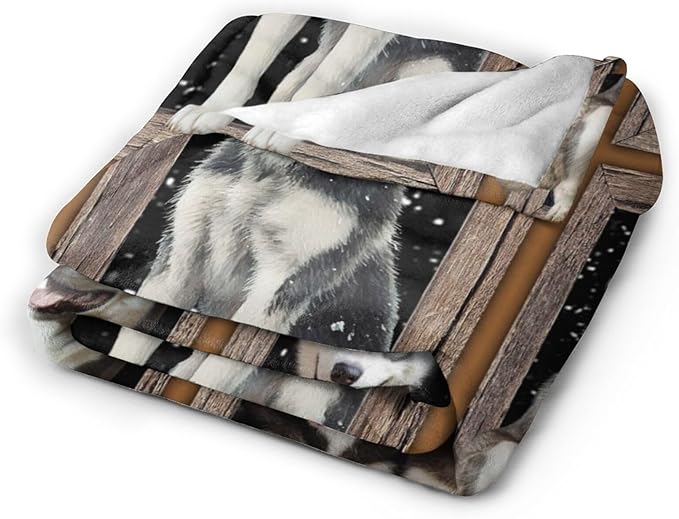 Siberian Husky Throw Blanket Funny Huskey Dogs Flannel Blankets Huskies Fuzzy Plush Super Soft Cozy Warm Decor Gifts for Boys Girls Kids Adults Men Women 50" x 60"