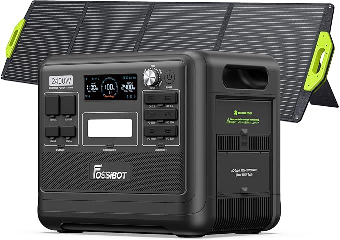 FOSSIBOT Portable Power Station F2400,2048Wh LiFePO4 Battery with 6×2400W(Surge 4800W),1.5H Fast Full Charging with LED Flashlight,Solar Generator for Home Use Camping RV Emergency