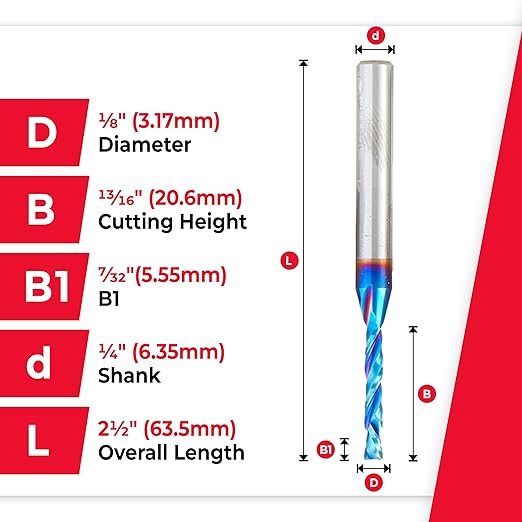 Amana Tool 46176-K-5 5-Pack CNC SC Spektra Extreme Tool Life Coated Compression Spiral 1/8 D x 13/16 CH x 1/4 SHK x 2-1/2 Inch Long Router Bits