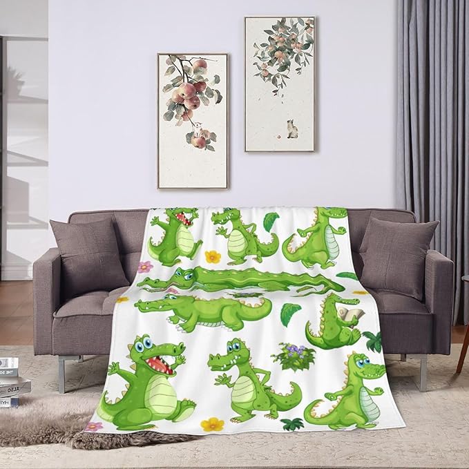 Alligator Blanket Super Soft Warm Crocodile Fleece Throw Blanket Cozy Fluffy Cartoon Alligators Animal Lightweight Flannel Gifts Blankets for Kids Adults 50"X40"