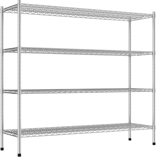 Commercial NSF Listed Chrome Stationary Wire Shelving Kit 18" x 60" x 54", with 4 Shelves Perfect for Warehouse, Walk-in Refrigerator, Freezer, Grocery Store, Restaurant, Dishroom
