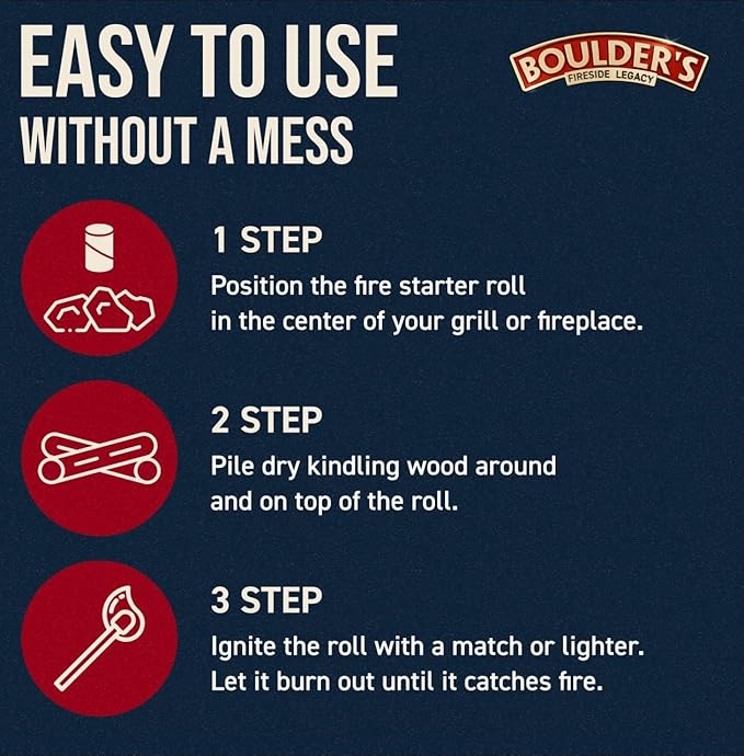 Fire Starter Rolls 60 Pack - Dense, Waterproof, Odorless - Firestarter for BBQ, Charcoal Grills, Camping, Fire Pit, Indoor Fireplace, Wood Stove - Natural, Quick Ignition, Long Burn Charcoal Starter