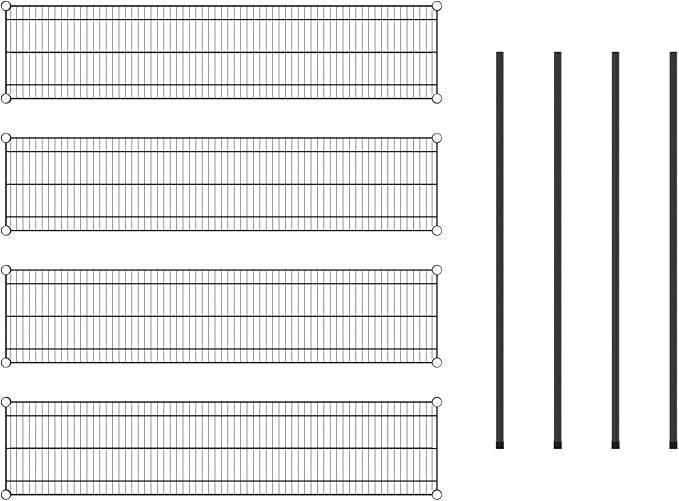Commercial NSF Listed Black Epoxy Stationary Wire Shelving Kit 14" x 60" x 54", with 4 Shelves Perfect for Warehouse, Walk-in Refrigerator, Freezer, Grocery Store, Restaurant, Dishroom