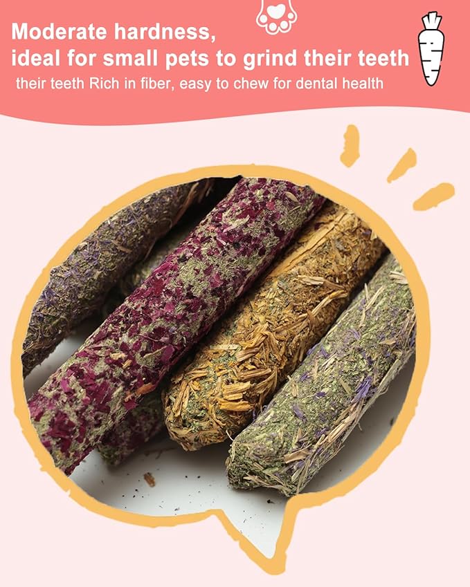 40PCS Timothy Hay Chew Sticks for Small Animals – Natural Molar Treats for Hamsters, Rabbits, Guinea Pigs, Chinchillas, Rats – Teeth Grinding Snacks & Enrichment Toys