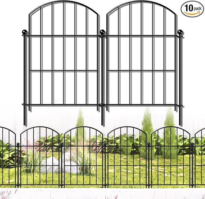 Metal Garden Fence 17in (H) x 10ft (L), 10 Panels + 11 Stakes Dog Fence Border Fence Animal Barrier, No Dig Garden Fencing for Yard Flower Bed Patio Outdoor, CTW1710 Black
