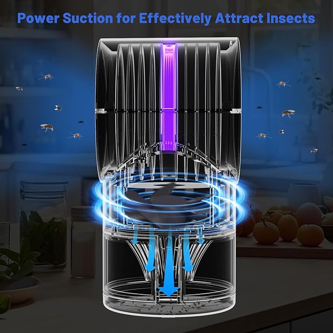 Fly Traps Indoor,Fruit Fly Trap for Indoors Mosquito Trap Indoor Insect Trap with Suction, Time Setting, Bug Light & 10 Pcs Sticky Glue Boards (Blue)