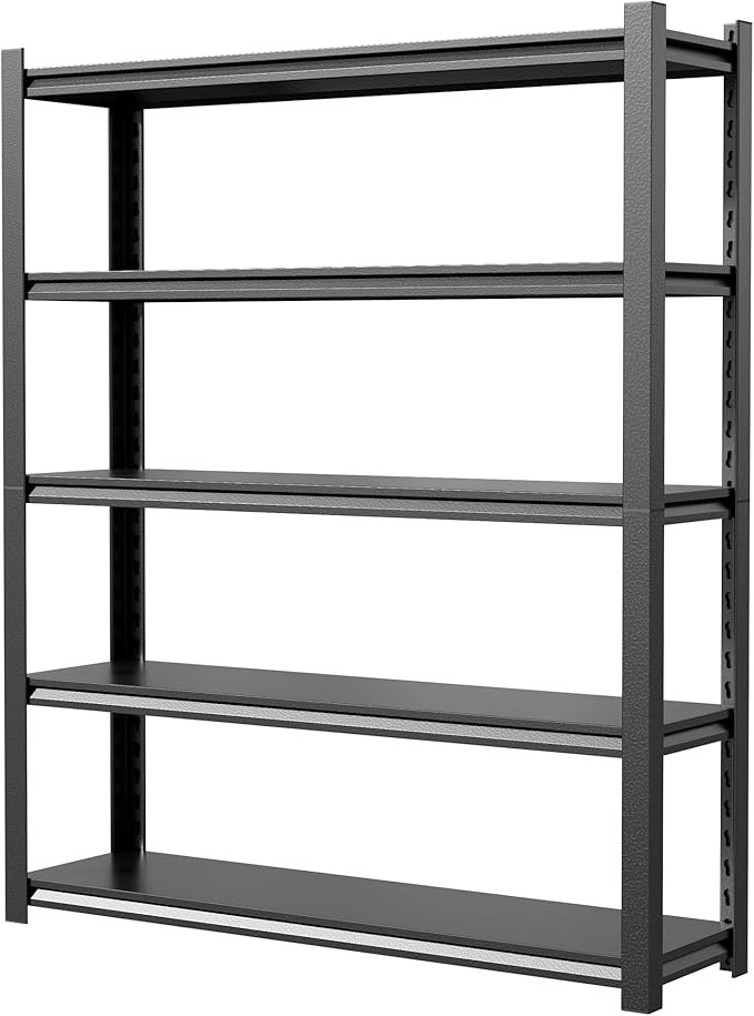 59" W Storage Shelves 2500LBS Garage Shelving Heavy Duty 5 Tier Adjustable Shelving Unit Metal Storage Rack for Basement, Pantry, Kitchen, Warehouse 19.7" D x 59" W x 72" H