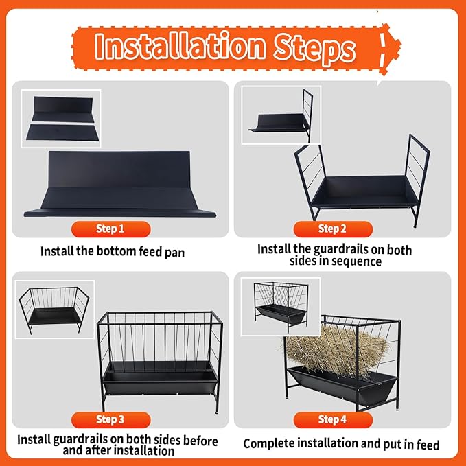 Yahpetes Pasture Hay Feeder 2 in 1 Goat Feeder 69 Gallon Capacity Livestock Rack 42.9''L X 20.5''W Hay Grain Livestock Feeder with V-Shaped Top Rack & Feed Pan for Sheep Farms Sheds