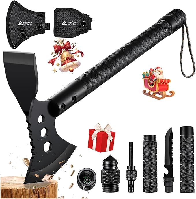 Freelander Tactical Axe 2 Pack, Sharp Tomahawk with Sheath, Portable Tomahawk with Clip and Bottle Opener, Durable Survival Hatchet for Emergency, Hiking and Camping, for Men Women
